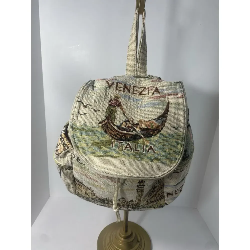 Vintage Venizia Italy Tapestry Mini Backpack Bag Purse Travel Souvenir